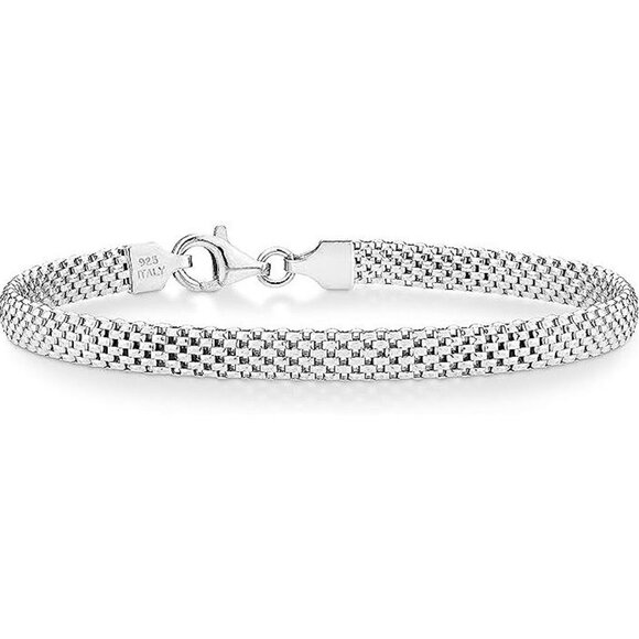 925 Sterling Silver Italian 5mm Mesh Link Chain Bracelet for Women, Made in Ital